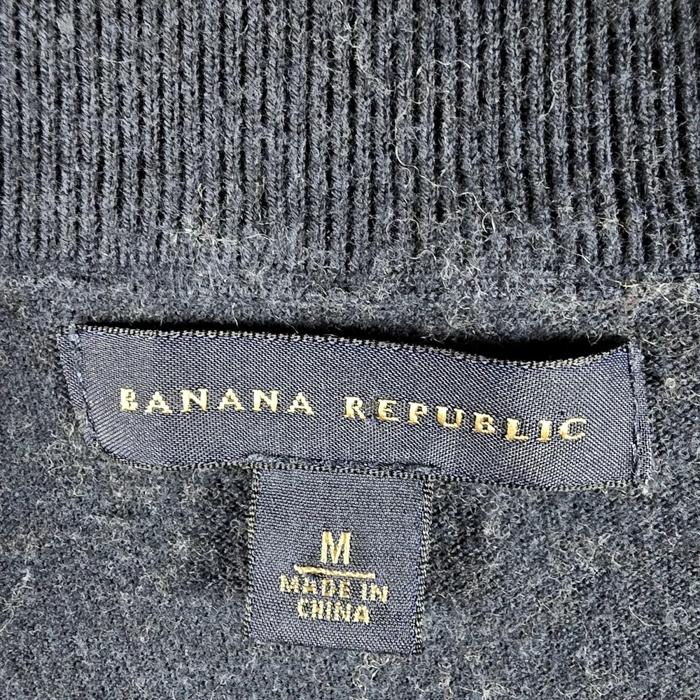 Banana Republic Full Zip Sweater Mens M Color Block Silk Cotton Polyester Pocket